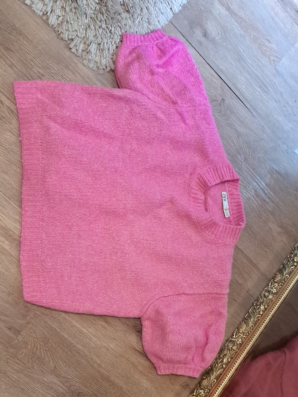 Zara Hot Pink Short Puff-Sleeve Wool Sweater